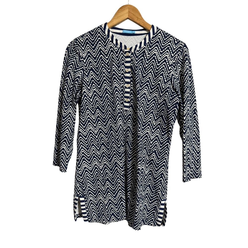 J. McLaughlin Navy Blue Print Coastal Sheath Dress Medium